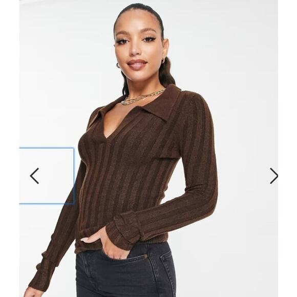 Asos Design Womens Cream Open Collar Rib Sweater Size M - Picture 1 of 6